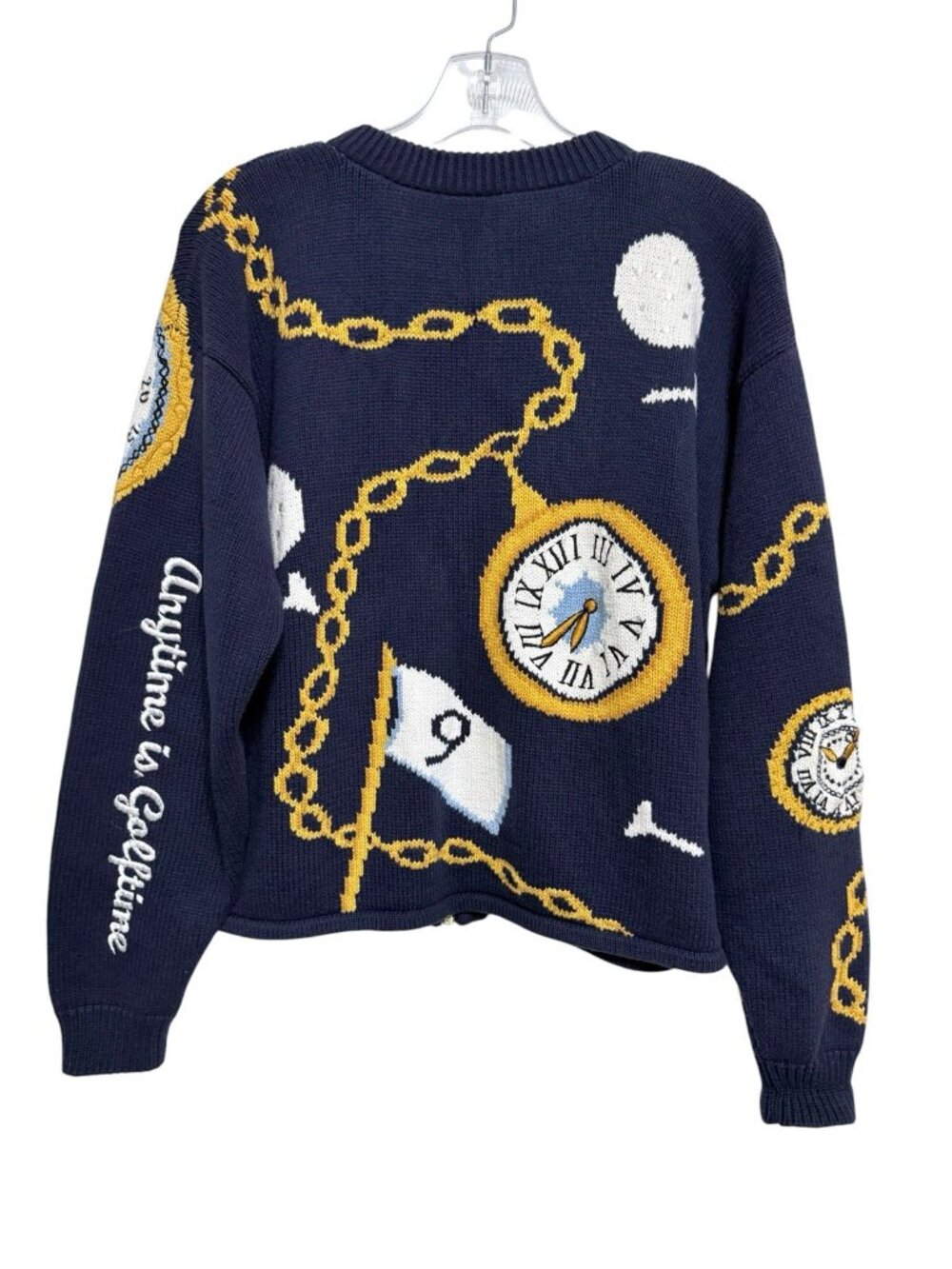 Vintage Bellepointe "Time For Golf" Full Zip Sweater Size Medium Blue & Gold - Picture 4 of 4
